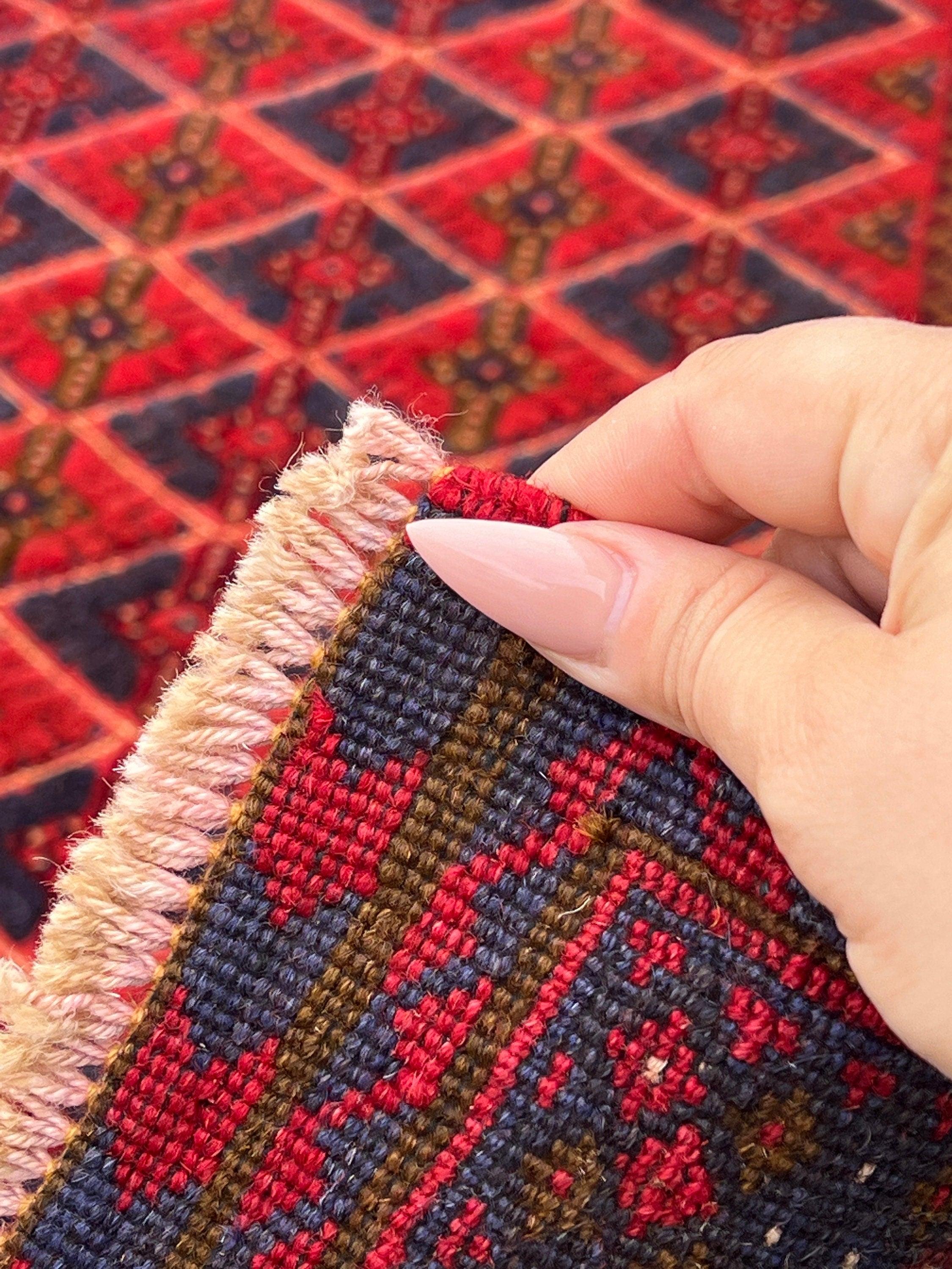 5x7 (150x215) Handmade Vintage Kilim Afghan Rug | Crimson Blood Red Navy Blue Taupe Chocolate Orange Olive Cream | Hand Knotted Wool