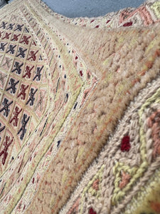 6x6 (150x215) Handmade Vintage Baluch Afghan Rug | Cornsilk Taupe Gold Mustard Crimson Red Black Cream Salmon Pink | Bohemian Geometric Wool