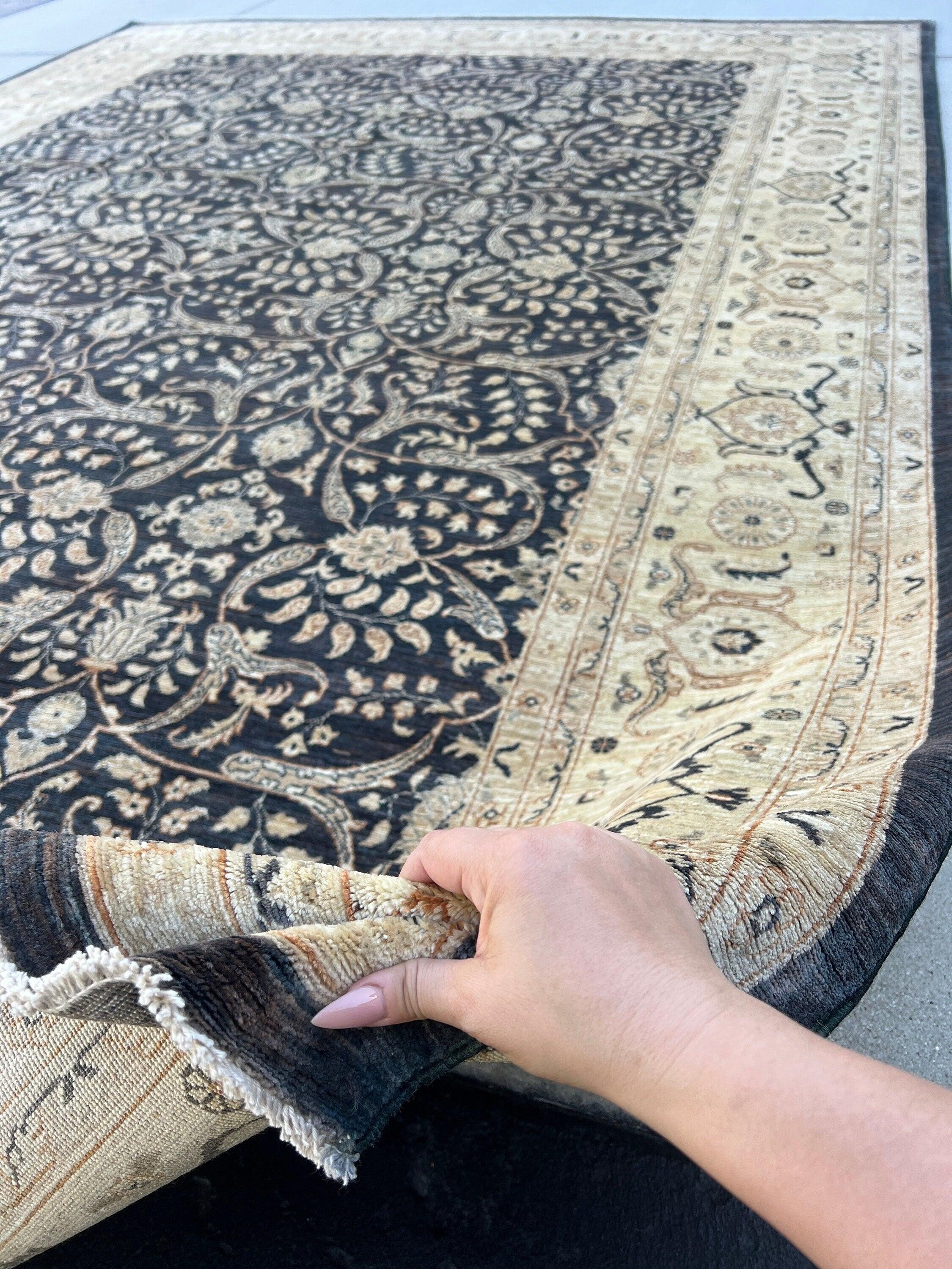 9x12 Handmade Afghan Rug | Grey Gray Muted Mocha Brown Ivory Cream White Black | Oriental Persian Boho Bohemian Wool Floral Hand Knotted