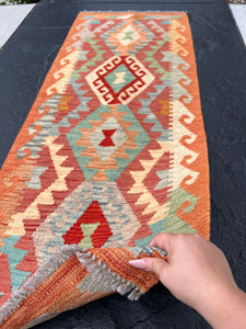 2x6 (60x185) Handmade Afghan Kilim Runner Rug | Orange Olive Green Teal Brown Cream Beige Maroon Blood Red Grey | Persian Oushak Bohemian