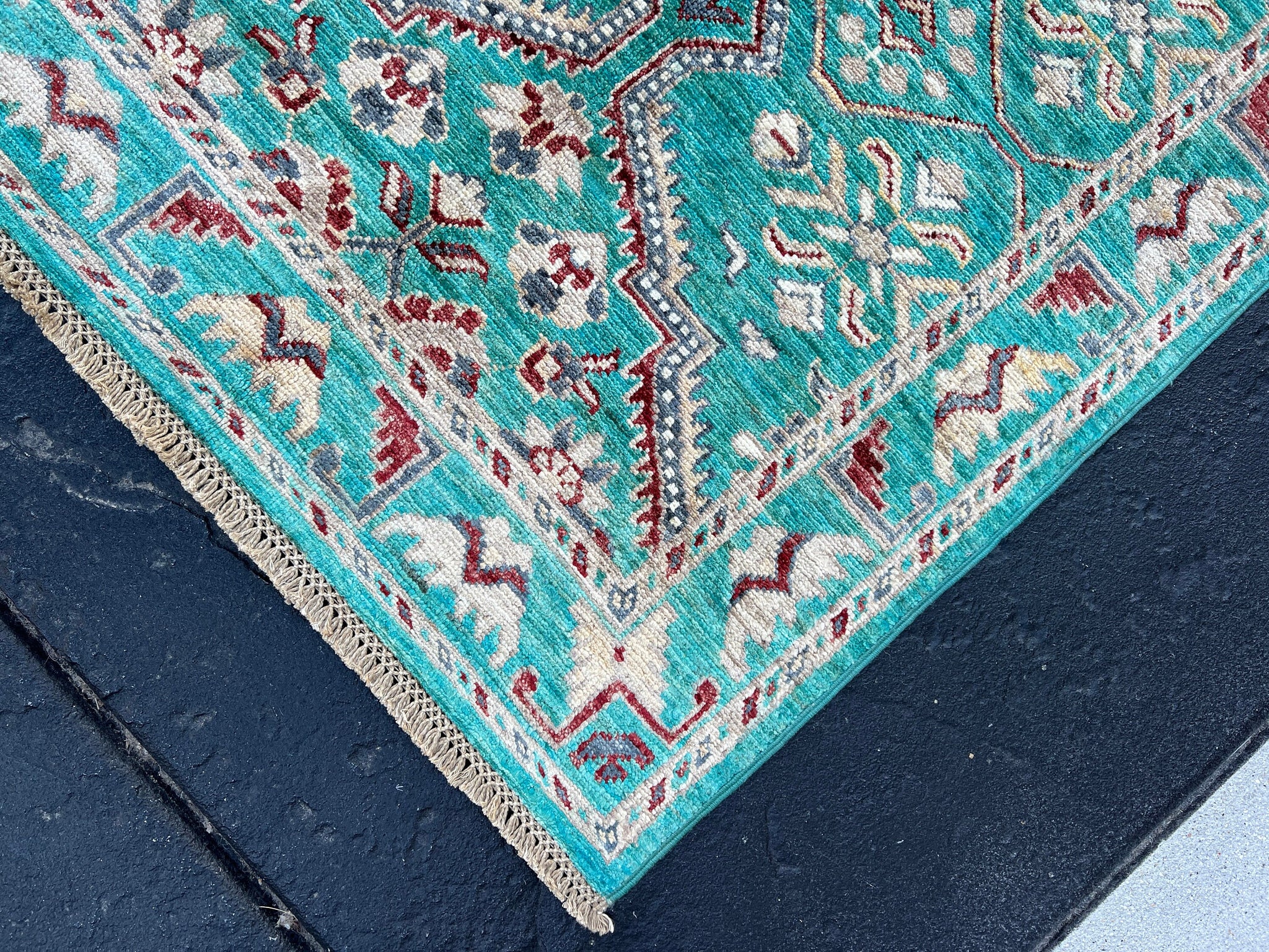 3x10 (90x275) Handmade Afghan Runner Rug | Turquoise Red Cream Beige Charcoal Grey | Hand Knotted Wool Woven Turkish Oushak Tribal Geometric