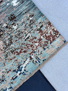 6x9 - 7x10 Handmade Afghan Rug | Earth Tones Turquoise Teal Brown Brick Rust Red Terra Cotta Beige Sage Green Black Blue Mauve Abstract Wool