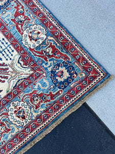 6x8 (180x245) Hand Knotted Afghan Rug | Cream Beige Denim Navy Denim Blue Chocolate Tan Brown Teal Turquoise | Floral Heriz Persian Wool