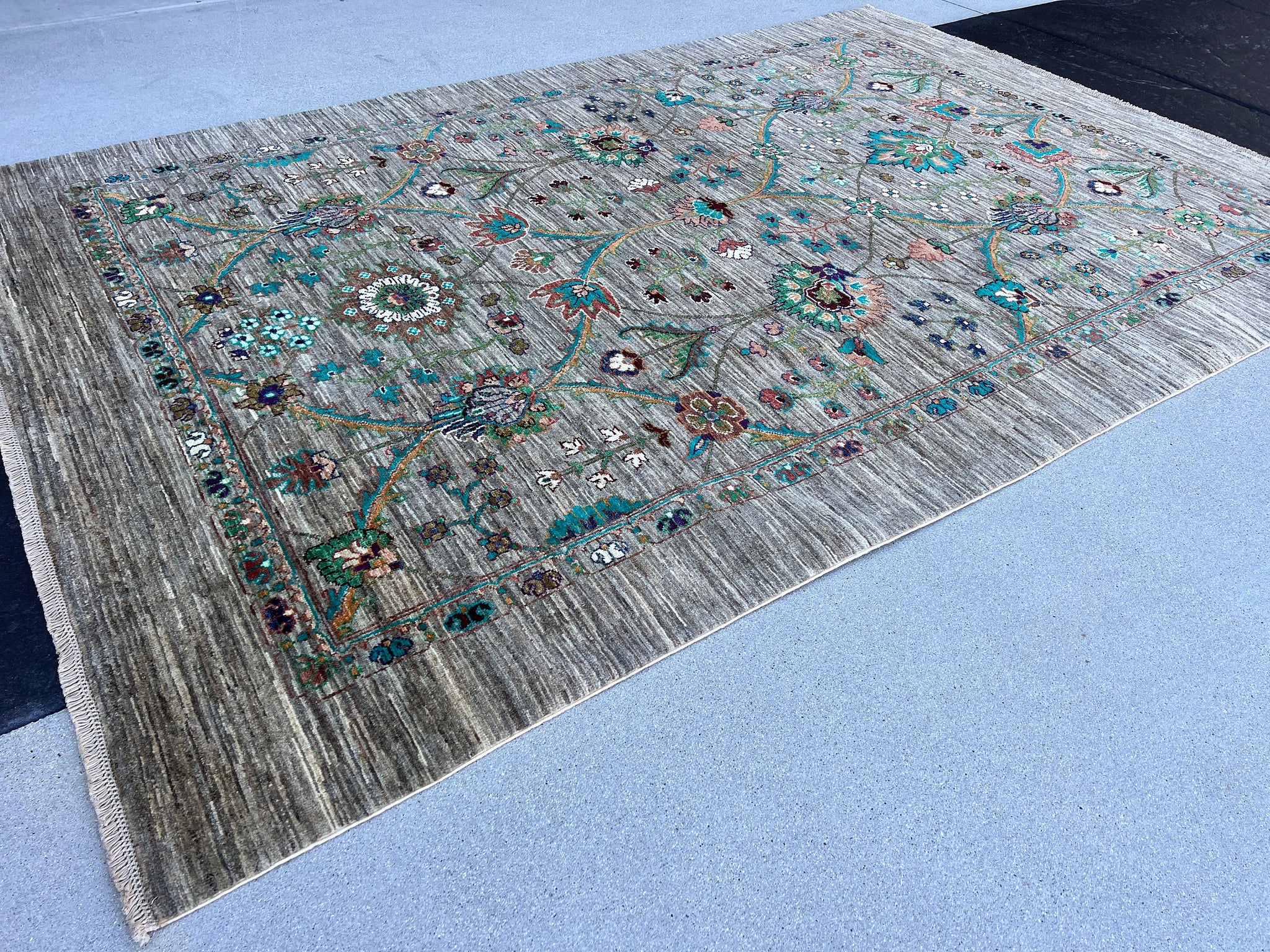 6x8 - 6x9 Handmade Afghan Rug | Grey Teal Turquoise Cream Beige Ivory White Midnight Blue Forest Green Terracotta Rust | Wool Floral