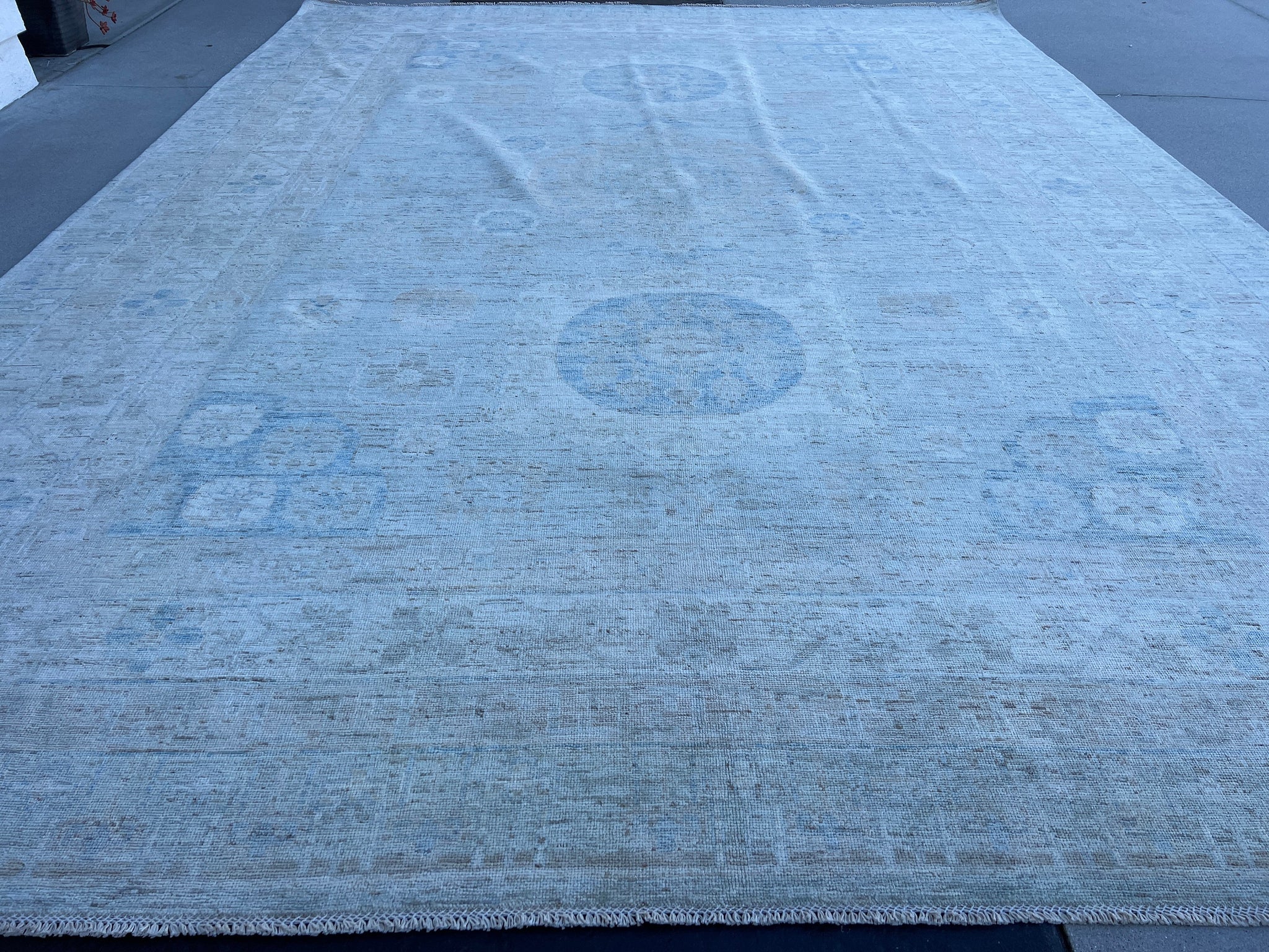 10x13 Handmade Afghan Rug | Muted Blue Grey Beige Ivory | Khotan Wool Oriental Traditional Transitional Knotted Luxury Turkish Persian Boho