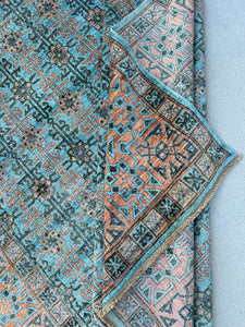 9x12 (275x365) Handmade Afghan Rug | Sky Denim Baby Blue Terracotta Rust Charcoal Grey | Hand Knotted Woven Wool Tribal Oriental Luxury Boho