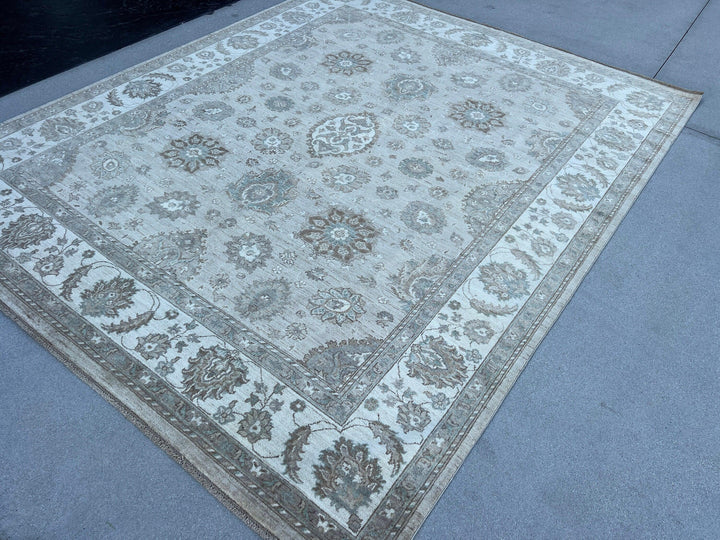 8x10 (245x305) Handmade Afghan Rug | Beige Brown Mauve Sage Green Cream Ivory | Oriental Persian Wool Boho Bohemian Wool Floral Knotted