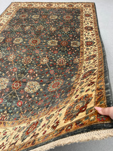 7x10 (215x305) Handmade Afghan Rug | Charcoal Grey Black Brick Red Teal Turquoise Cream Beige Taupe Orange Ivory | Floral Wool