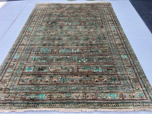 6x8 (180x245) Handmade Afghan Rug | Chocolate Brown Turquoise Teal Brown Taupe Cream Beige Ivory Navy Blue Black | Flatweave Oushak Wool