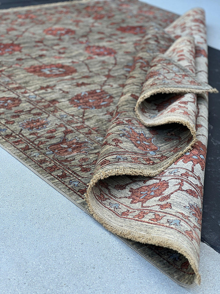 6x8 (180x245) Handmade Afghan Rug | Chocolate Brown Beige Blood Red Grey Black Denim Blue | Turkish Persian Oriental Boho Oushak Wool