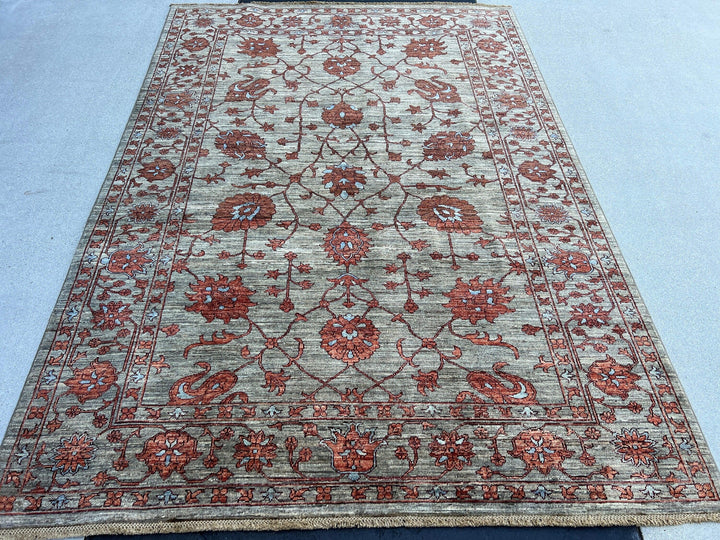 6x8 (180x245) Handmade Afghan Rug | Chocolate Brown Beige Blood Red Grey Black Denim Blue | Turkish Persian Oriental Boho Oushak Wool