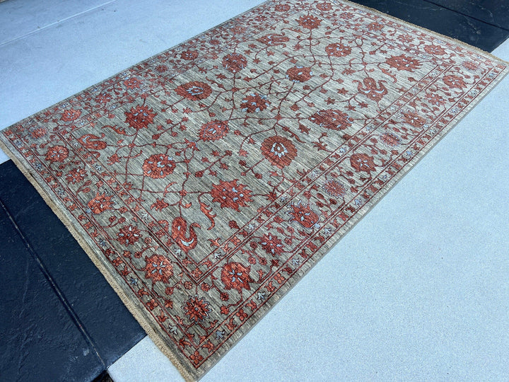 6x8 (180x245) Handmade Afghan Rug | Chocolate Brown Beige Blood Red Grey Black Denim Blue | Turkish Persian Oriental Boho Oushak Wool