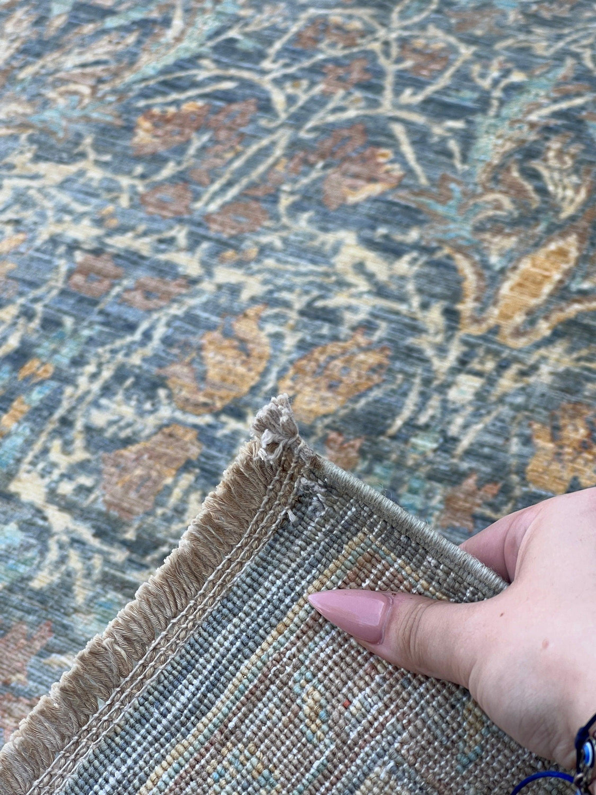 6x8 (180x275) Handmade Afghan Rug | Charcoal Grey Cream Beige Chocolate Light Brown Taupe Teal Tan | Hand Knotted Flatweave Oushak Boho Wool