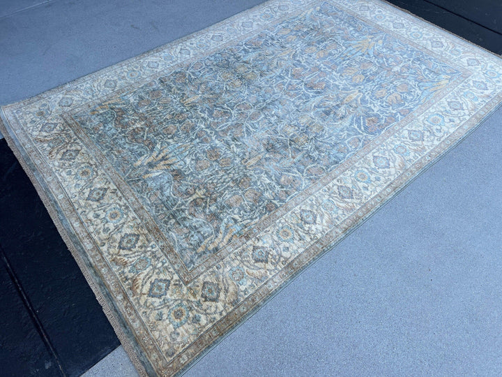 6x8 (180x275) Handmade Afghan Rug | Charcoal Grey Cream Beige Chocolate Light Brown Taupe Teal Tan | Hand Knotted Flatweave Oushak Boho Wool