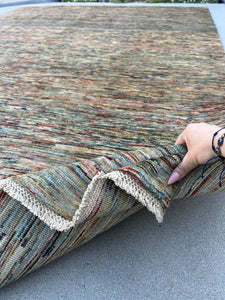 9x12 (260x365) Handmade Afghan Rug | Teal Brick Red Cream Black Burnt Orange | Turkish Oushak Persian Oriental Hand Knotted Wool