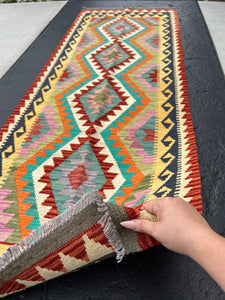 3x8 (90x245) Handmade Afghan Kilim Runner Rug | Brick Red Cream Beige Mocha Brown Black Olive Teal Lilac Orange Taupe Mustard Yellow | Wool