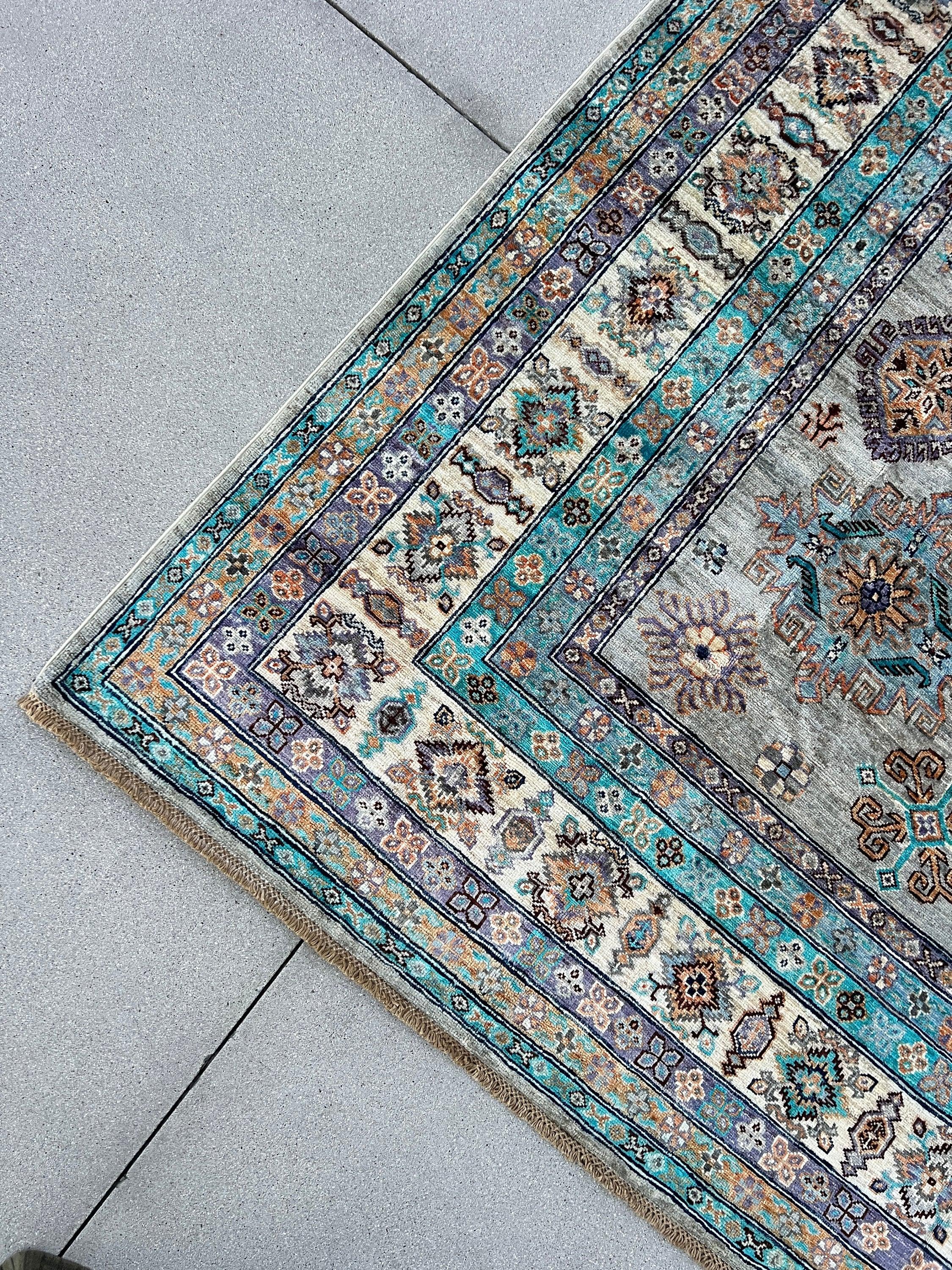 9x12 Handmade Afghan Rug Grey Charcoal Violet Sky Navy Blue Ivory Cream Turquoise Cream Beige Gold Purple Brown Teal Lavender Caramel Green