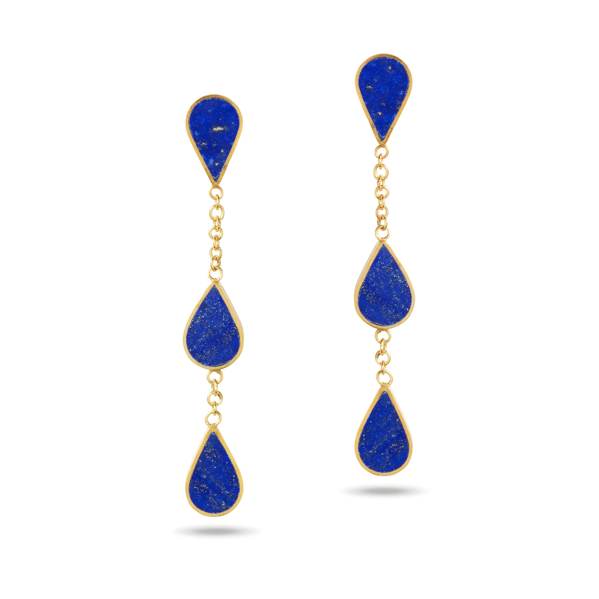 Handmade Afghan Blue Gemstone Lapis Lazuli Drop Gold Chain Dangle Earrings Elegant Inspired Jewelry Boho Chic Ear Accessories Gift for Her