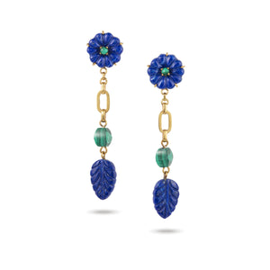 Handmade Afghan Earrings Blue Gemstone Lapis Lazuli Malachite Morganite Amethyst Green Onyx Drop Gold Chain Gift for Her Elegant