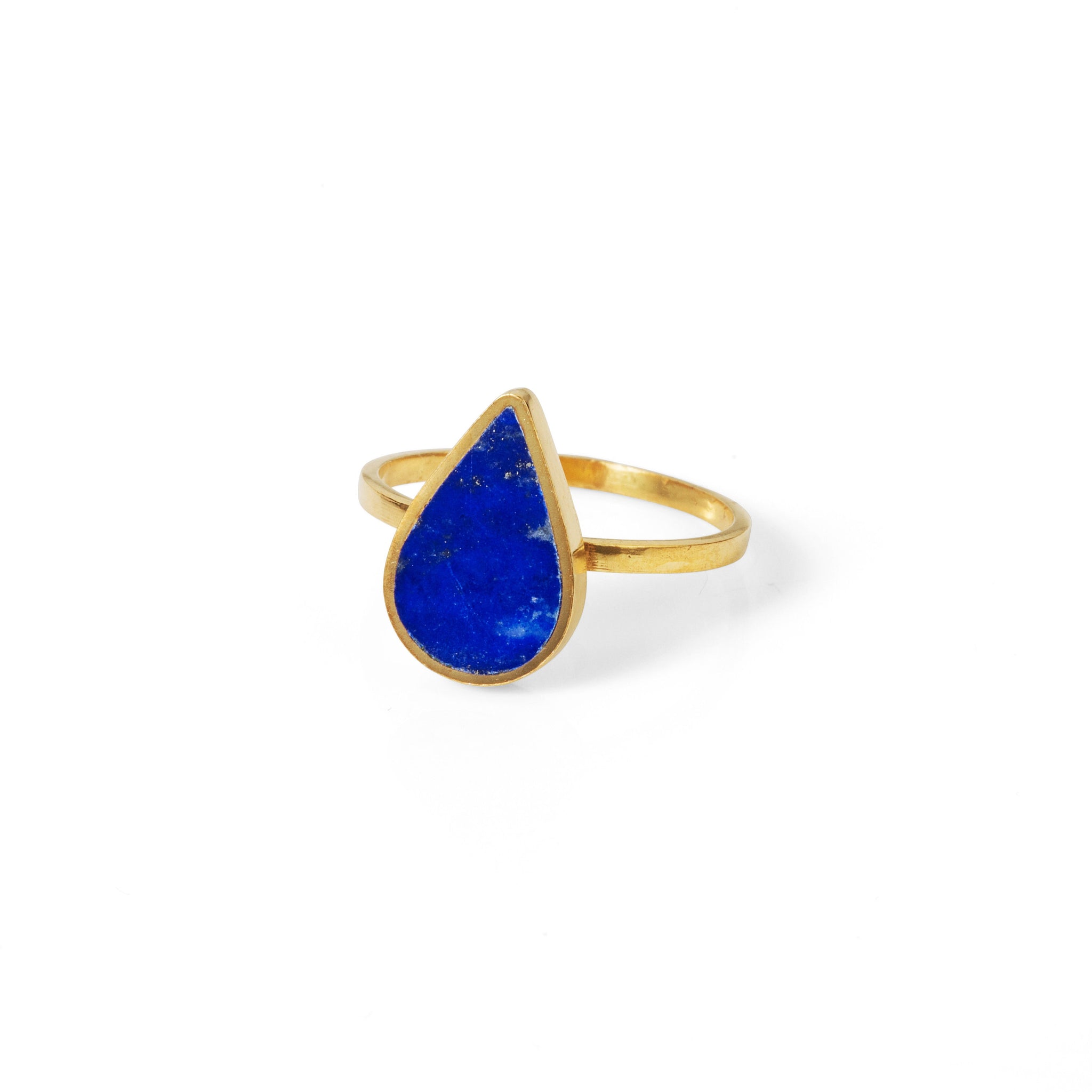 Handmade Afghan Ring Blue Gemstone Lapis Lazuli Drop Gold Elegant Inspired Jewelry Boho Chic Accessories Gift for Her