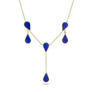 Handmade Afghan Blue Gemstone Lapis Lazuli Drop Gold Chain Necklace Elegant Inspired Jewelry Bridesmaid Chic Accessories Bridal Gift for Her