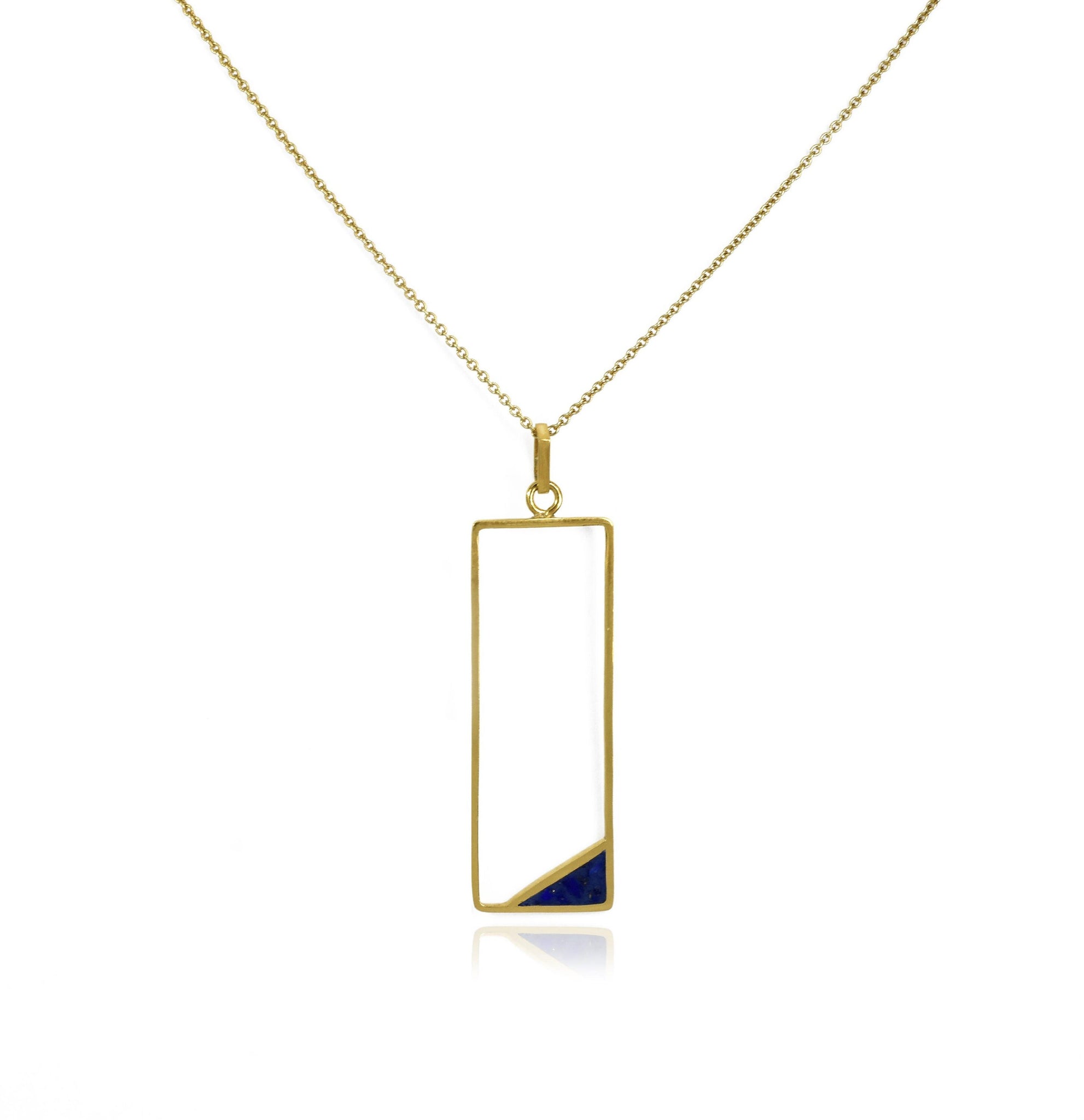 Handmade Afghan Blue Gemstone Lapis Lazuli Pendant Gold Brass Chain Necklace Elegant Inspired Jewelry Nature Mountain Abstract Gift for Her