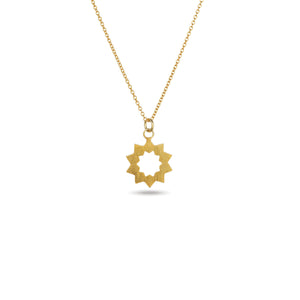 Handmade Afghan Gold Plated Brass Chain Pendant Necklace Elegant Inspired Jewelry Tessellated Motif Sun Abstract Gift for Her