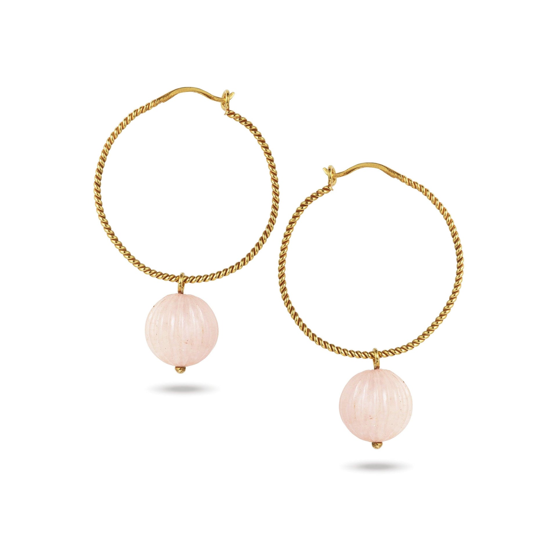 Handmade Afghan Morganite Gold Plated Brass Hoop Earrings Elegant Chic Minimalist Inspired Jewelry Pink Artisanal Gift for Her