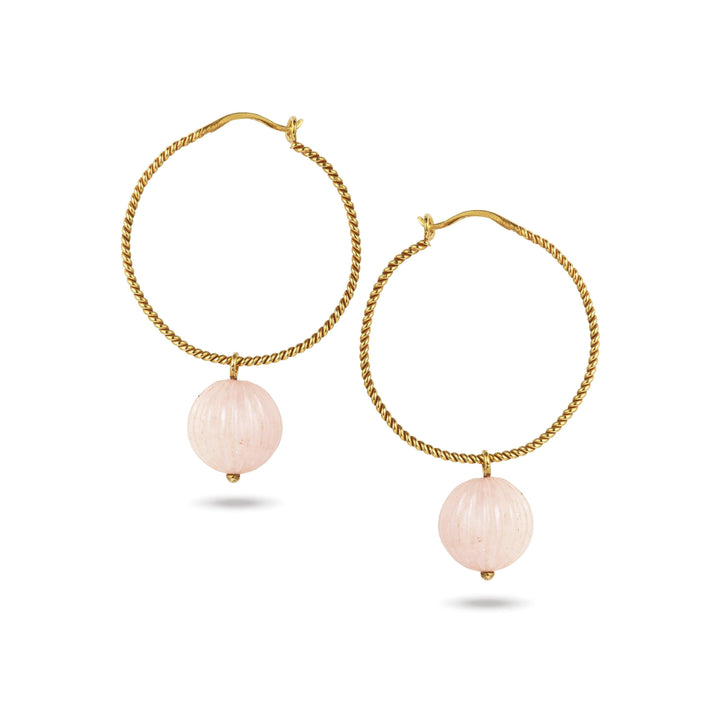 Handmade Afghan Morganite Gold Plated Brass Hoop Earrings Elegant Chic Minimalist Inspired Jewelry Pink Artisanal Gift for Her