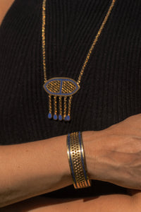 Handmade Afghan Blue Gemstone Lapis Lazuli Gold Bangle Bracelet Lattice Elegant Inspired Jewelry Boho Chic Ear Accessories Gift for Her Him