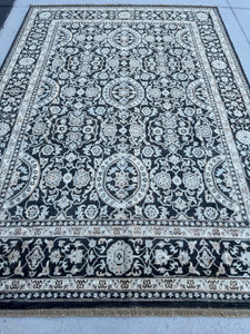 7x10 Handmade Afghan Rug | Charcoal Grey Black Ivory Beige Taupe Slate Grey | Persian Wool Floral Hand Knotted Woven Turkish Oushak Oriental