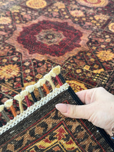 4x6 ( 120 x 180) Handmade Afghan Rug | Gold Black Brick Red Auburn Honey Pink Ruby Red |Wool Persian Mamluk Knotted Oriental Tassels