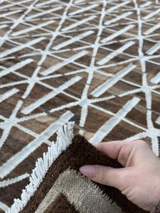 9x10 (274x305) Handmade Afghan Kilim Rug | Neutral Mocha Coffee Brown Ivory | Flatweave Flatwoven Outdoor Luxury Wool Quality Modern