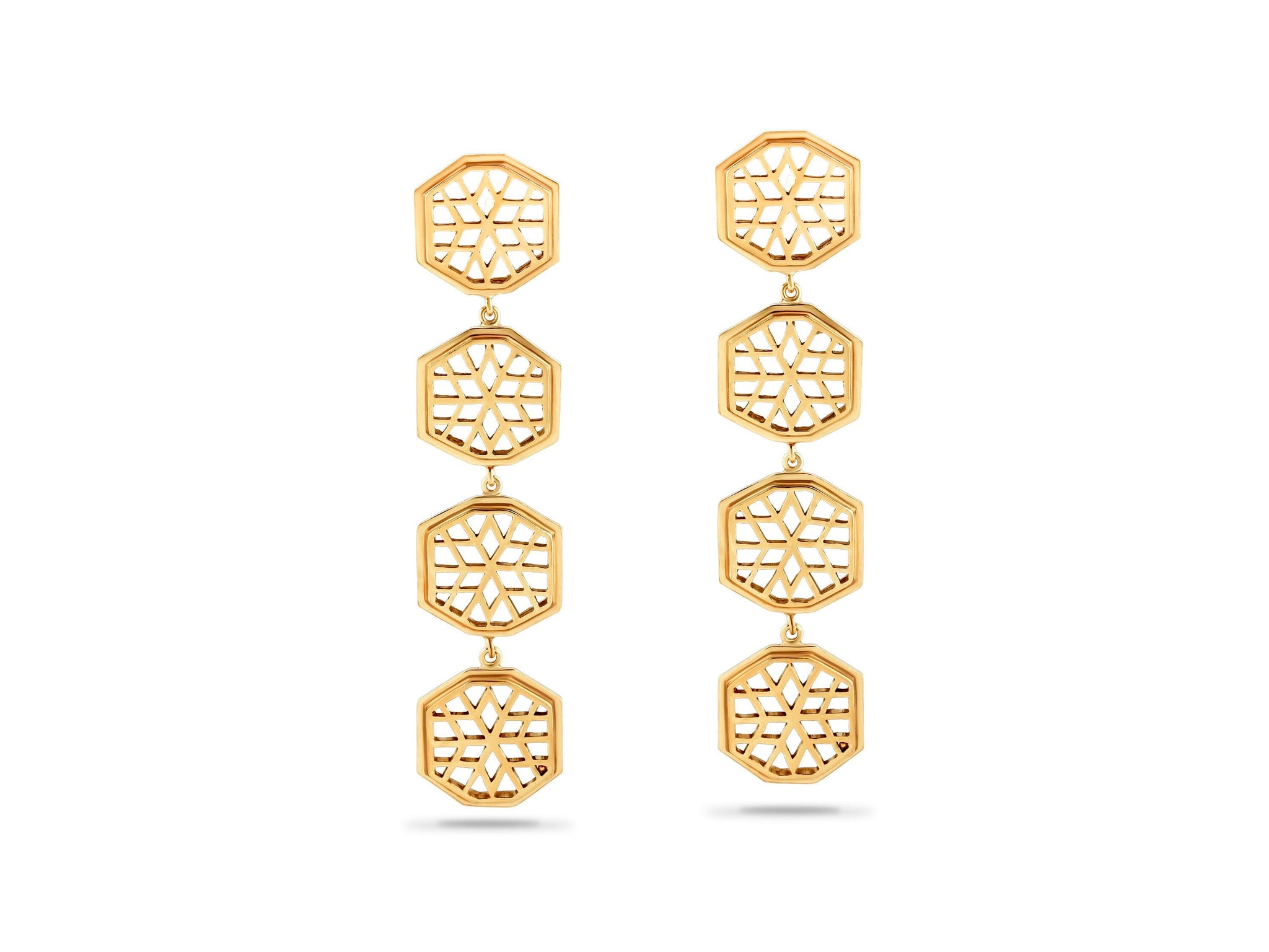 Handmade Afghan Gold Plated Silver Chandelier Earrings Geometric Elegant Inspired Jewelry Tessellated Motif Sun Abstract Gift for Her