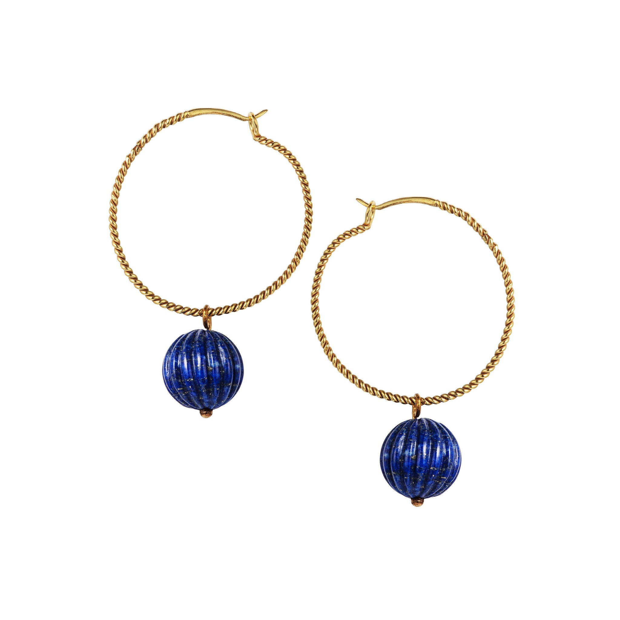 Handmade Afghan Lapis Lazuli Gold Plated Brass Hoop Earrings Elegant Chic Minimalist Inspired Jewelry Blue Artisanal Gift for Her