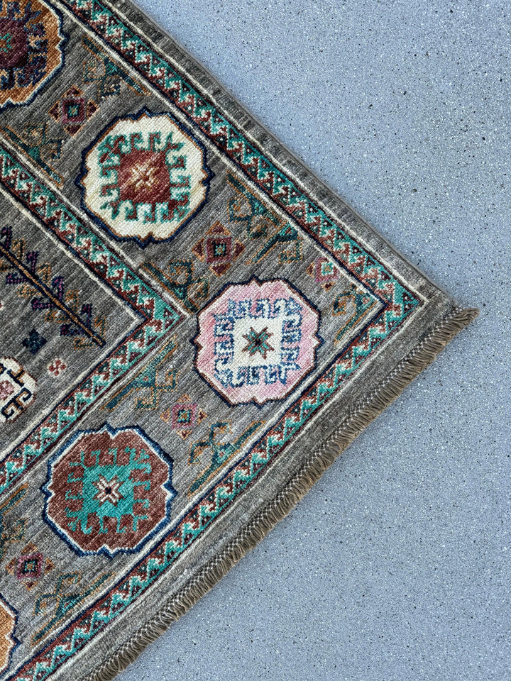 6x8 Handmade Afghan Rug | Moss Green Hazel Green Baby Pink Cream Honey Fuchsia Coffee Eggplant Brick Red Black | Medallion Geometric