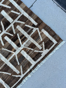 8x10 (244x251) Handmade Afghan Kilim Rug | Chocolate Mocha Brown Cream White Ivory | Geometric Wool Flatweave