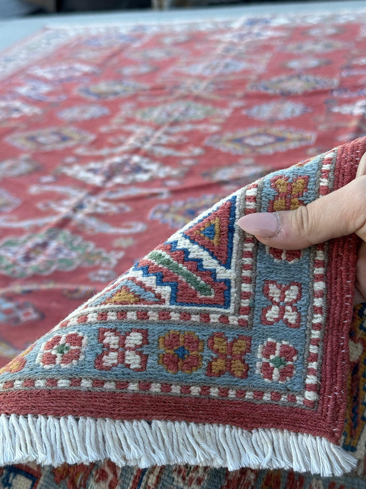 6x10 (180x305) Handmade Afghan Soumak Rug | Brick Red Navy Royal Sky Blue White Forest Green Cream Caramel | Flatweave Wool Kilim