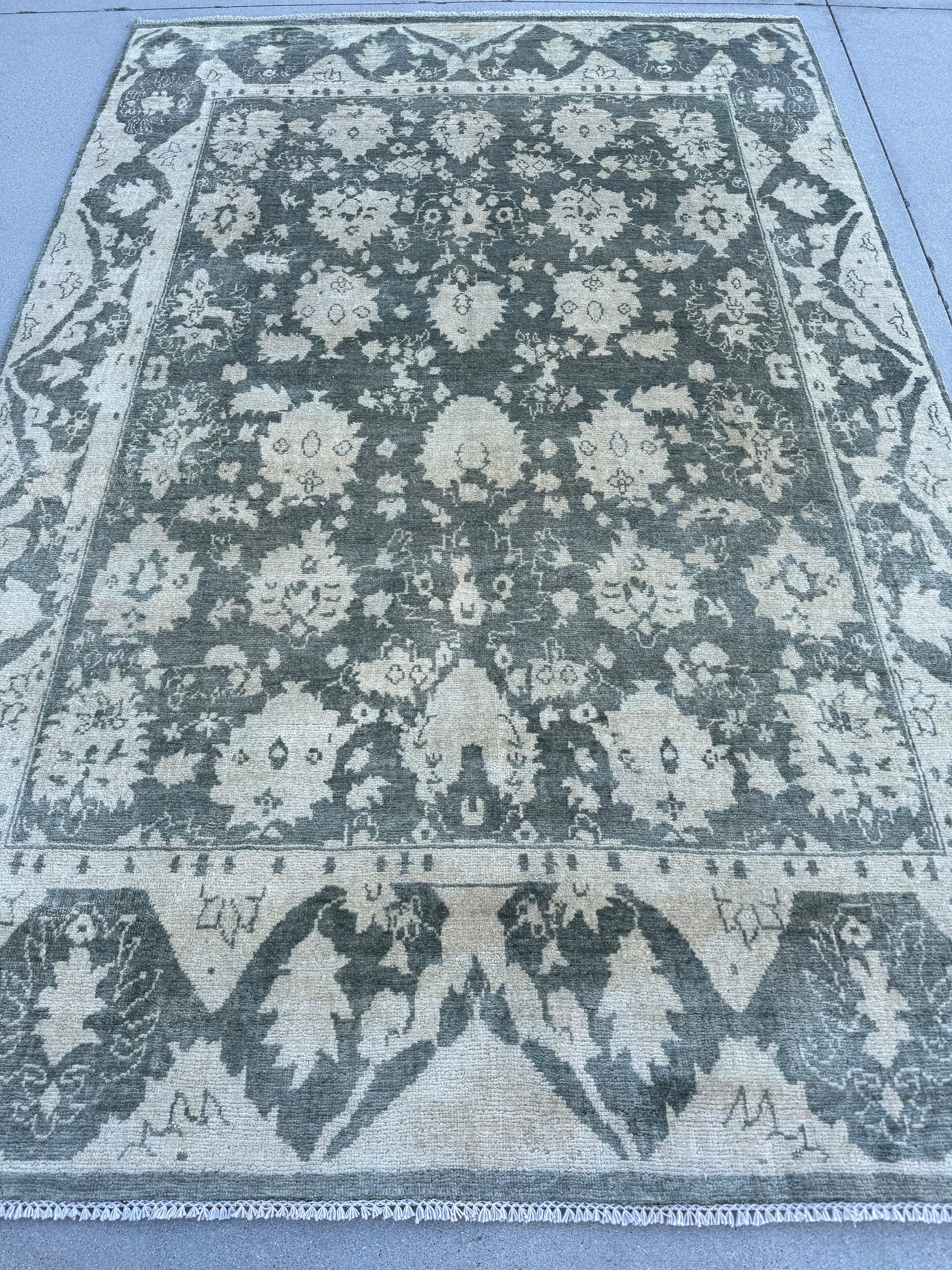 6x9 (182x274) Handmade Afghan Rug | Cream Steel Grey Muted Neutral | Wool Hand-Knotted Persian