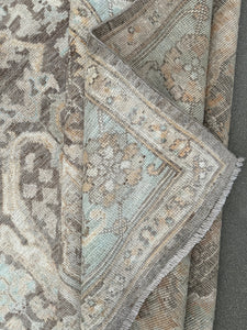8x10 (240x300) Handmade Afghan Rug | Cream Beige Grey Taupe Coffee Brown Baby Sky Blue Teal | Wool Oushak Hand Knotted