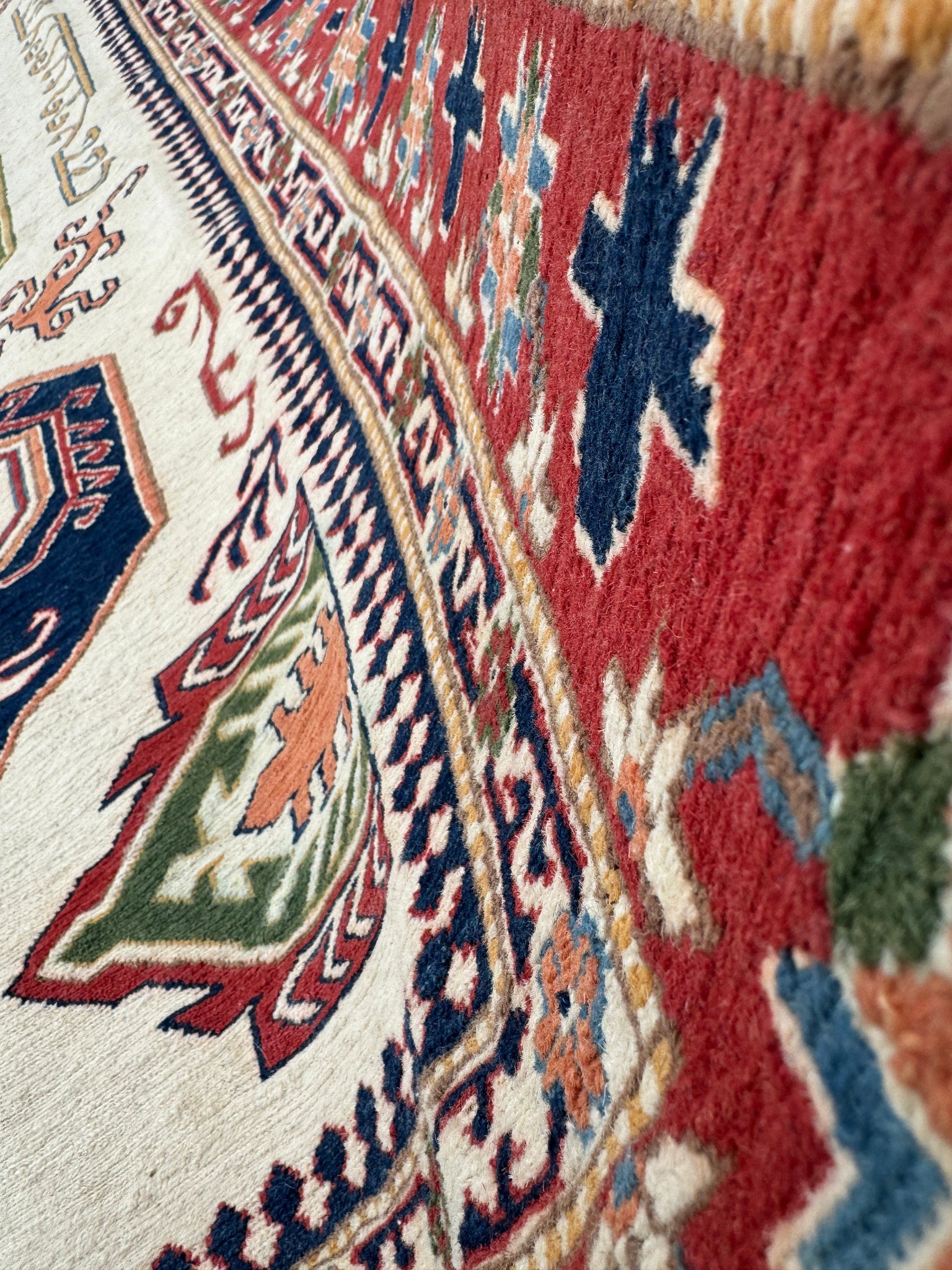 6x8 Handmade Afghan Soumak Rug | White Cream Blood Red Denim Navy Blue Forest Green Gold Beige | Wool Soumak Flatweave