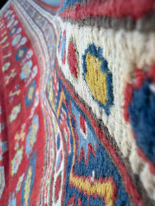 5-6x8 Handmade Afghan Moroccan Rug | Ruby Red Denim Blue Ivory Yellow Teal | Classic Wool Hand Knotted Tassels Traditional Kazak