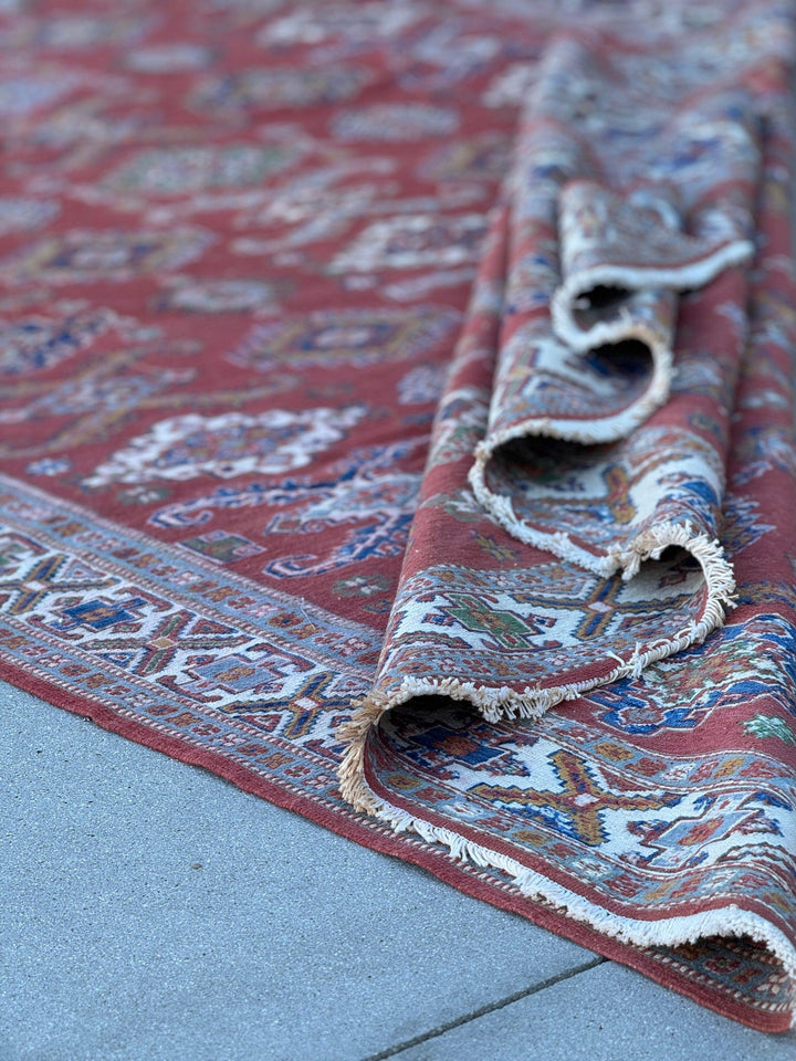 6x10 (180x305) Handmade Afghan Soumak Rug | Brick Red Navy Royal Sky Blue White Forest Green Cream Caramel | Flatweave Wool Kilim