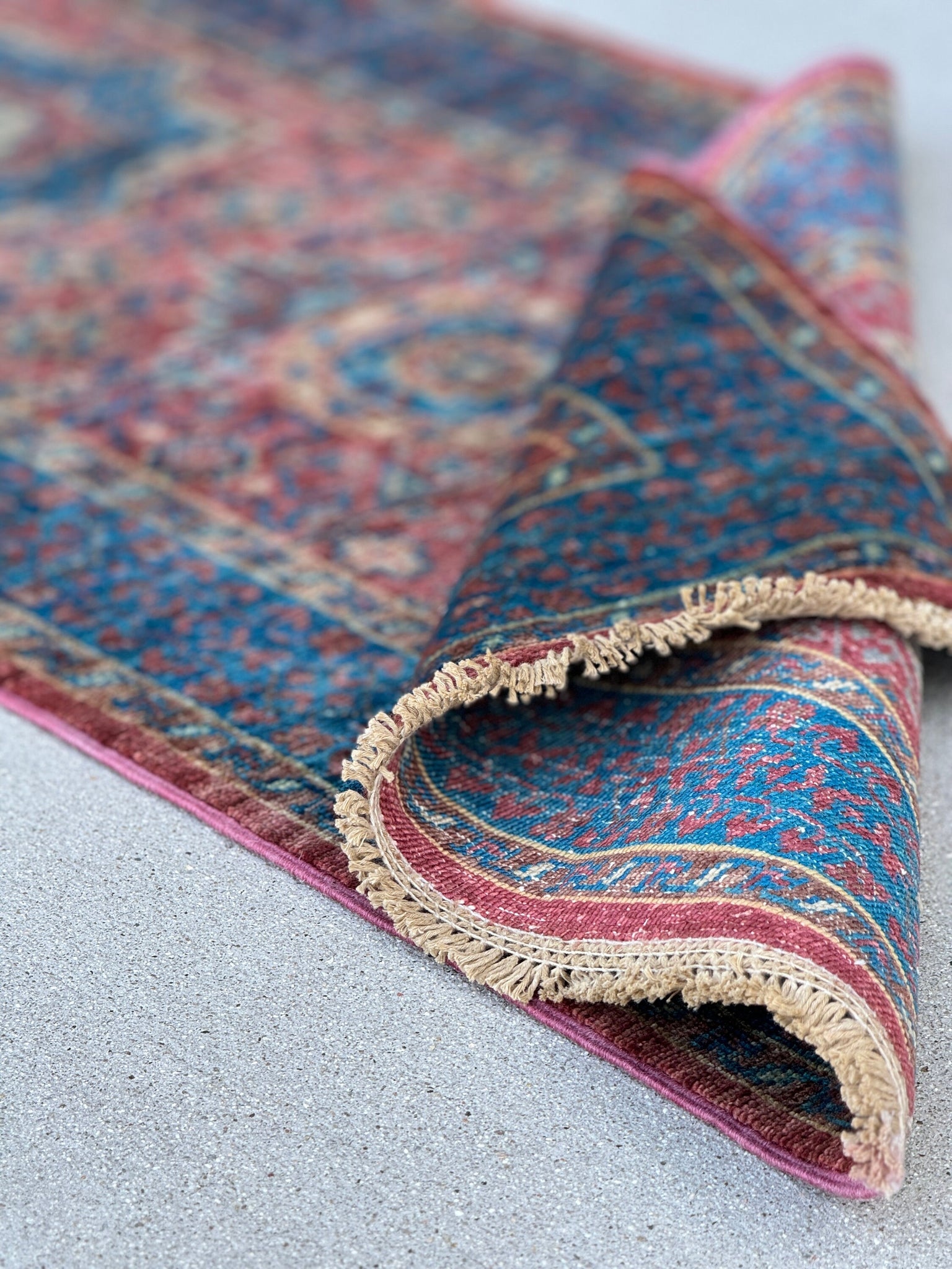 2x6 (60x185) Handmade Afghan Runner Rug | Turquoise Teal Denim Blue Rose Fuschia Pink Cream Beige | Mamluk Wool Hand-Knotted