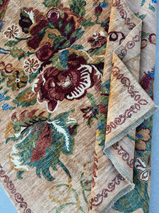 7x10 (210x305) Handmade Afghan Rug | Honey Caramel Moss Green Auburn Forest Green Navy Blue | Wool Hand Knotted Nature Floral Mural