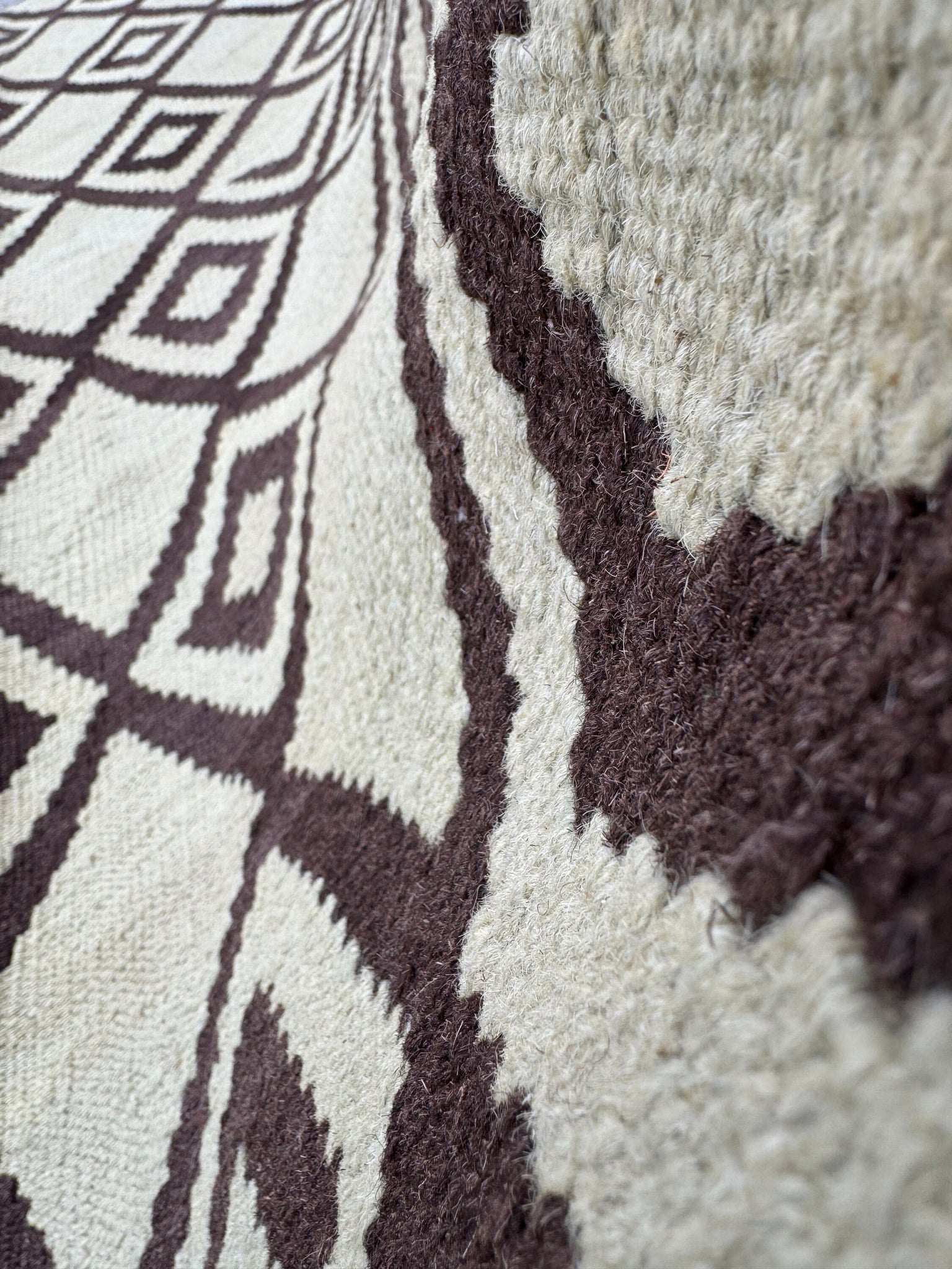 5x6-7 (155x198) Handmade Afghan Kilim Rug | Cream White Chocolate Espresso Brown | Wool Flatweave Contemporary Minimalist