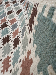 5x6-7 Handmade Afghan Kilim Rug | Cream White Chocolate Brown Teal Air Force Blue Sage Green Mauve Dusty Rose Pink Taupe | Wool Flatweave