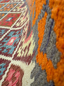 3-4x7 Handmade Afghan Kilim Runner Rug | Cream Orange Grey Cherry Crimson Red Burgundy Rose Pink White Denim Blue Chocolate Brown | Wool