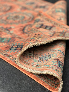 3x11 (90x305) Handmade Afghan Runner Rug | Salmon Teal Turquoise Beige Cream Taupe Maroon Burgundy Terracotta | Wool Hand Knotted