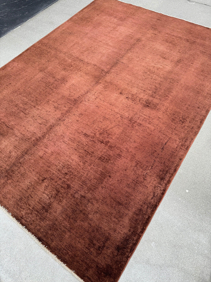 6x8 (182x244) Handmade Afghan Rug | Vermillion Chocolate Brown Terracotta | Wool Hand Knotted Minimalist